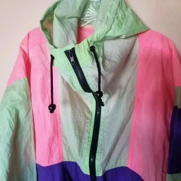 Vintage Neon Pink Purple Green Windbreaker M - Picture 9 of 11